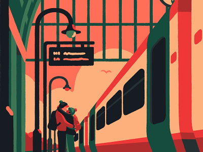 About Today art artist couple goodbye hug illustration illustrator london love platform priya mistry train trains transport