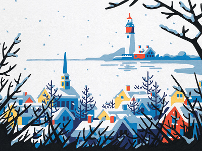 Winter acrylic art artist christmas editorial freelance illustration illustrator landscape lighthouse molotow paint painting posca snow winter