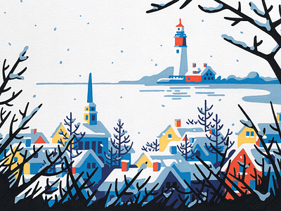 Winter acrylic art artist christmas editorial freelance illustration illustrator landscape lighthouse molotow paint painting posca snow winter