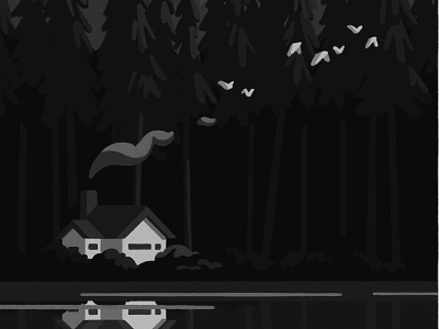 Adrift (crop) art artist black and white digital art escape house illustration illustrator lake monochrome