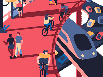 Moving Forward I art artist bicycle cars city cityscape cycle cyclist editorial editorial illustration illustration illustrator people train transport