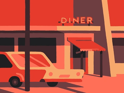 Diner (crop) adobe art artist california digital painting diner fresco illustration illustrator los angeles painting red usa