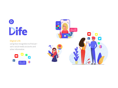 Dife : Face Recognition App Illustration abstract animation app app design branding design flat graphic design illustration illustrator random shots trending ui uiux ux vector