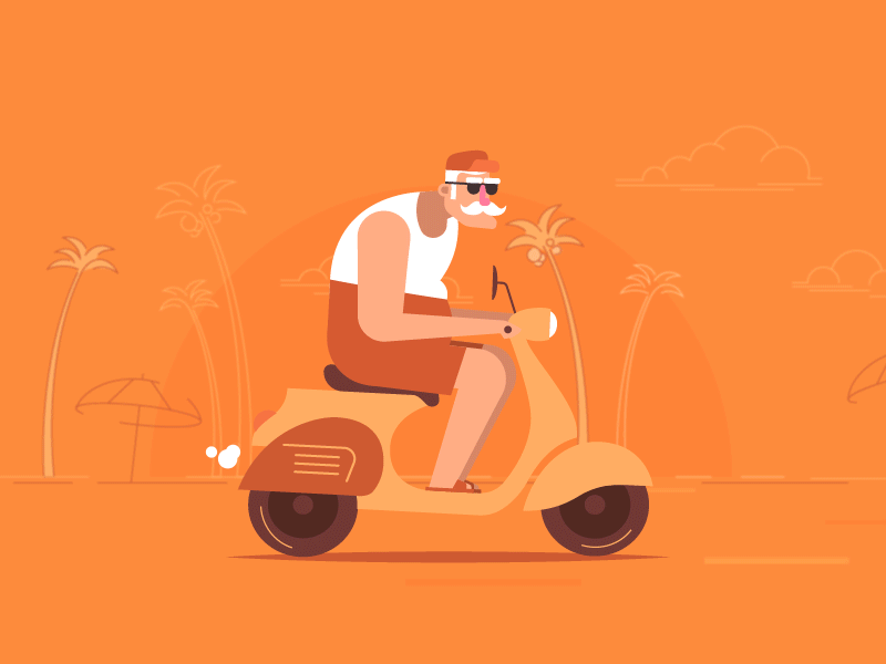Winteriscoming animation character gif illustration jump motorbike motorcycle orange santa speed summer winter