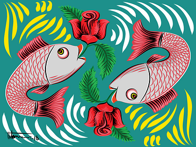 Fish & Flower bangladeshi design fish flower folk pop art rickshaw painting traditional