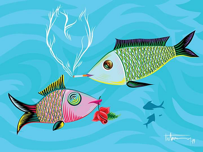 Boyfish & Girlfish bangladeshi boyfriend couple flower girlfriend illustration love lover pop art rickshaw painting smoking