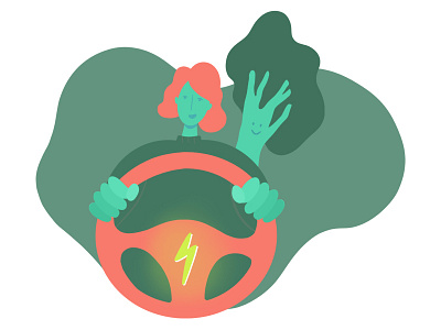 Illustration for Carplug app III 2d app bolt car carplug character digital electric illustration mobile steering wheel wheel