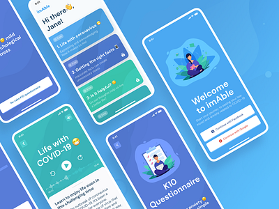 ImAble. Free emotional support for COVID-19 app blue covid19 design figma health mobile app mobile design questionnaire screen typography ui ui design