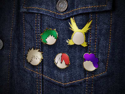 Character Enamel Pins 3d acadamia all might anime bakugo character deku denim enamel funimation illustration jean jeans metal mineta my hero pin pins render todoroki