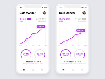 Cellular Data Monitor app chart clean color dashboard data design interface ios iphone modern ui