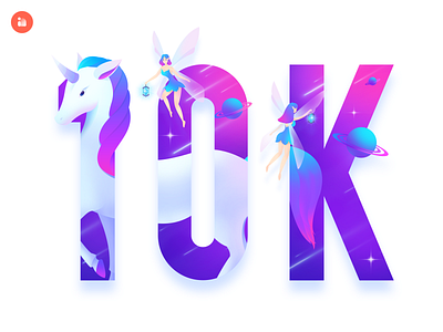 Innn 10k followers blue color design dream elf followers gradient color illustration logo meteor planet purple starry sky ui unicorn ux