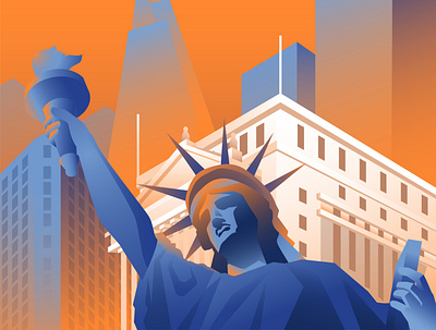 Digital Accessibility lawsuits in New York america blog flat illustration liberty newyork orange vector