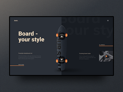 Skateboard dark ui design first screen skate skateboard ui ui ux web