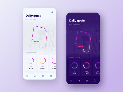 Run Tracker App app dark mode dark ui goals maps mobile app design run running tracking app two tone ui ux whitespace