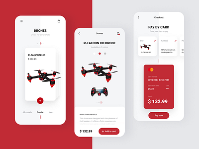 Drones add to cart app card card design credit card drone mobile pay pay by card payment shopping cart store app ui ux