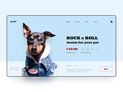 Rock n Roll your pet add to cart blue buy card design design dog first screen goods online shop online store pet store ui ui ux web
