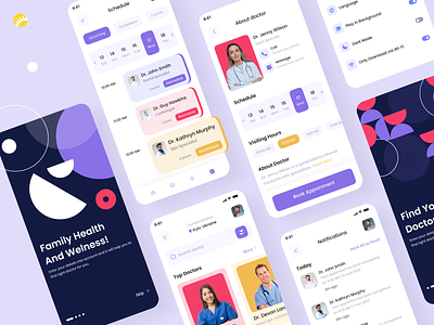 Medical Service Mobile App Design appointment cards clinic color contrast design doctor health healthcare healthcare app medical medical app medicine mobile mobile app schedule settings treatment ui ux welness