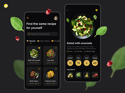 Recipe App app clean cook cooking dark mode design diet diet app food food app mob mobile app recipe recipes app restaurant ui ux