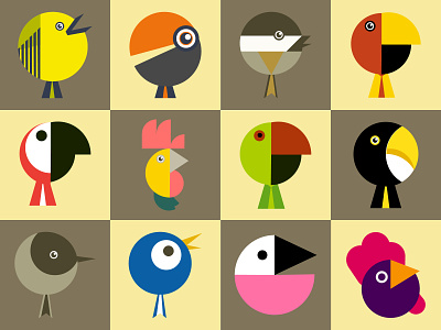 Birds abstract bauhaus birds illustration