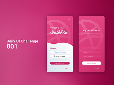 Sign up page for Dribbble #dailyui #001 001 dailyui pink signup ux ui