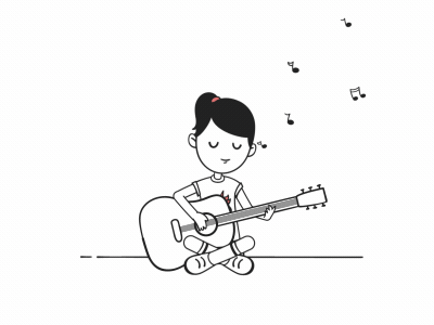 Guitar girl character girl guitar music note notes play playing sing singing song stroke