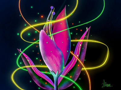 Magical flower colour digital art glow hand draw illustration procreate vector vibrance
