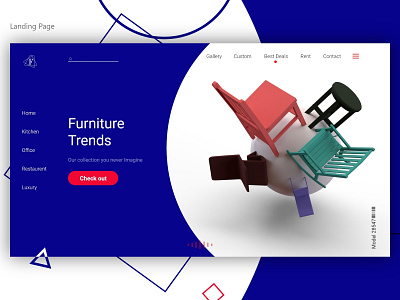 Furniture Landing Page 3d blue chair design dimension furniture website illustraion typography ux vector web web design