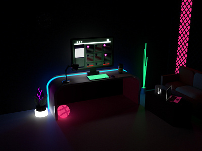 Neon Work Desk 3d 3d art adobe dimension app branding design dimension illustration ui vector web