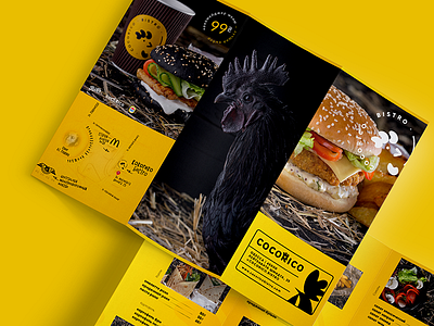 Brochure — COCORICO • BISTRO bistro branding brochure fastfood logo logo design mark orange print rooster