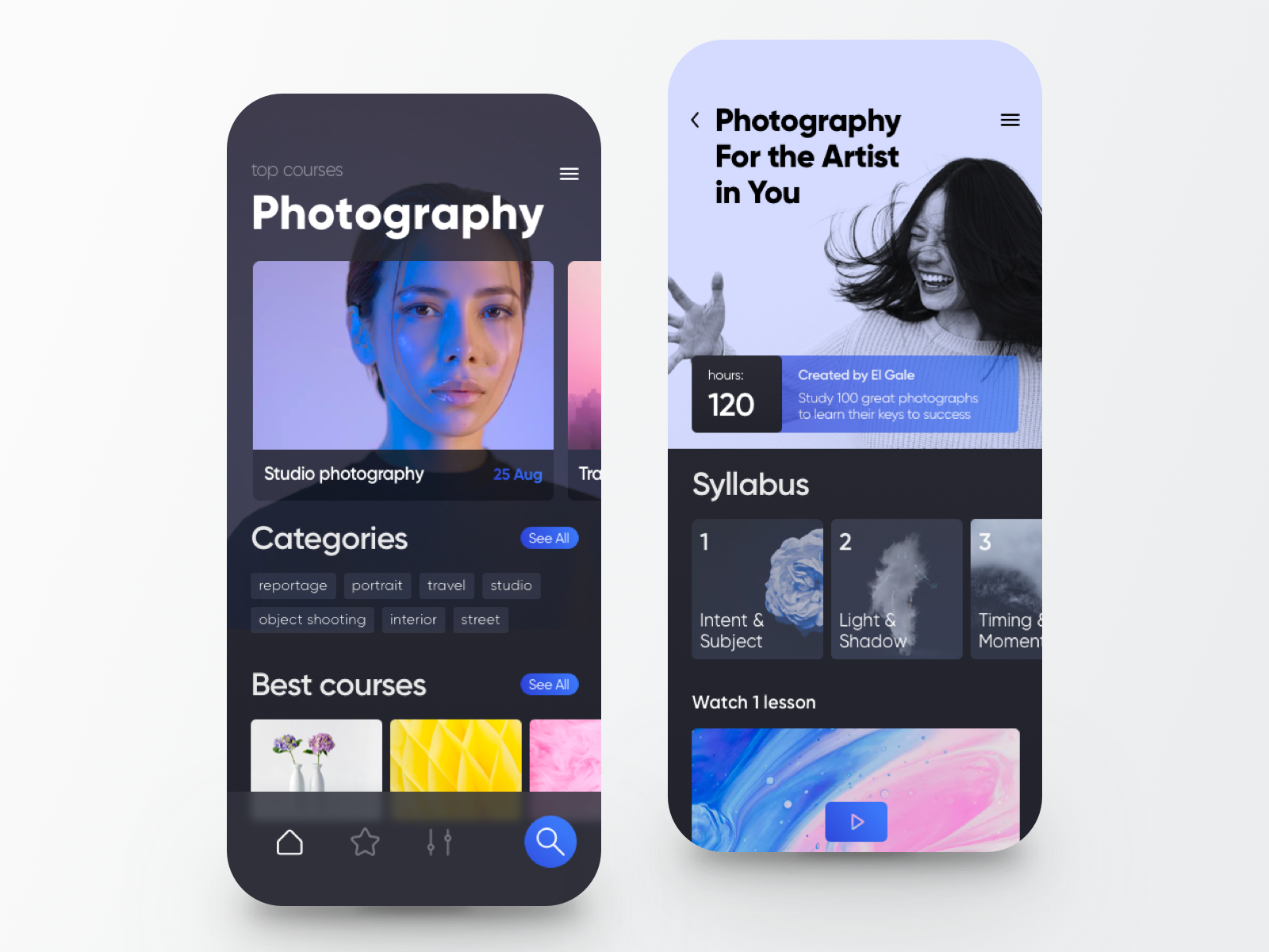 Photography Courses App by Ann Ne for stfn on Dribbble