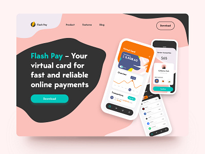 Flash Pay Landing Page balance banking banking app brand credit card finance fintech landing money money transfer payment product transfer virtual card wallet web design website