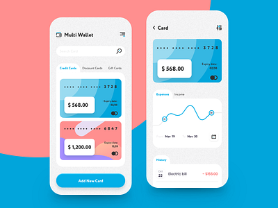 Multi Wallet App balance banking banking app budget credit card discount card expenses finance fintech gift card income mobile mobile app money money transfer send money stats virtual card wallet