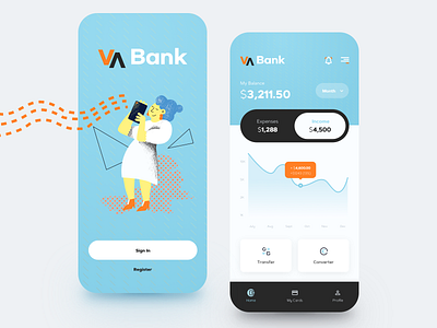 VA Bank App balance bank banking banking app converter credit card finance fintech mobile mobile app money money transfer online banking signup transfer virtual card wallet