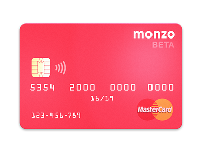 Monzo Card Beta chip fluorescent hot coral master card monzo neon pantone 805