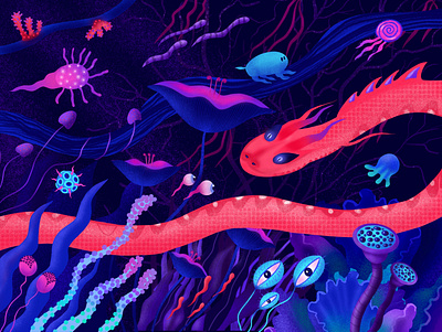 Aquatic fantasy dragon drawing flowers illustration mystic procreate underwater