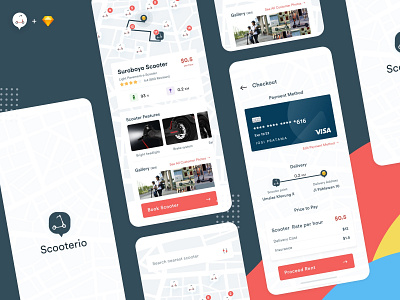 Scooterio Freebies - Sketch File Design 🛵 bike download freebie freebies map micromobility mobile mobility motor motorbike rent rental rental app riding route scooter scooters