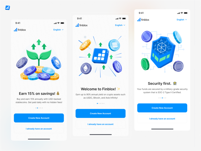 Finblox Welcome Screen Update crypto illustration login mobile app mobile app design onboarding signup ui welcome screen