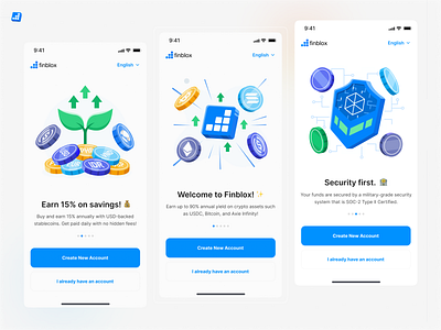 Finblox Welcome Screen Update crypto illustration login mobile app mobile app design onboarding signup ui welcome screen