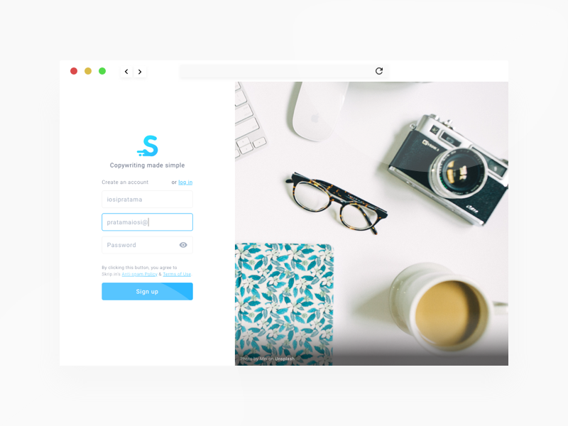 Skrip.in signup form redesign copywriting landing page web web design ux ui signup register login