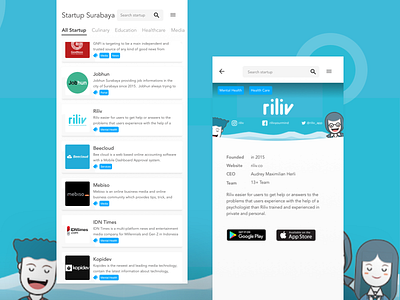 Startup Surabaya Mobile Design health app illustration indonesia listing page listings mental health mobile app mobile app design startup ui ux