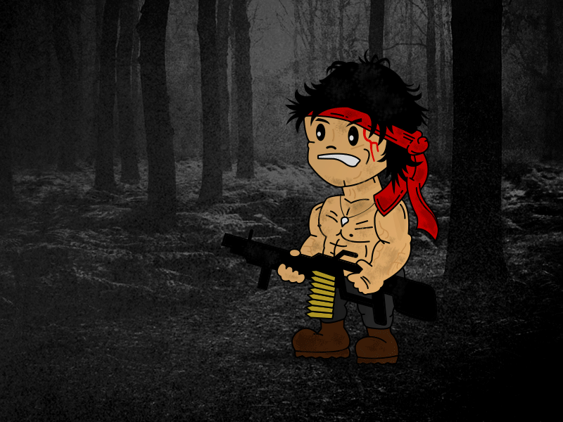 Rambo Pow-Pow 80s animate jungle machine gun mullet photoshop pow pow rambo sketch trace sylvester stallone vector