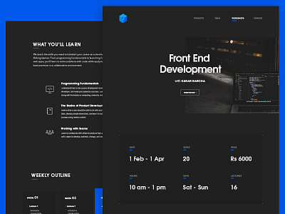 Workshop Detail page blue flat frontend grey minimal typography workshop