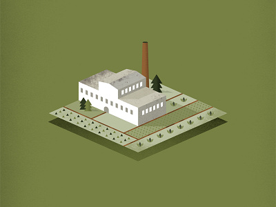 Factory chimney factory field isometric