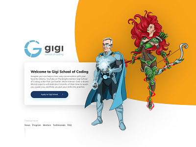 Gigi School of Coding adobe xd branding character characters hero illustration ui website