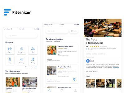 Fiternizer - Booking Gym ( Home screen, Search, Details )