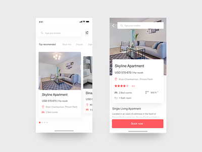 Booking place app - looking place to live apartment app design booking app booking system clean app detail page house interaction ios ios design live rank app recommend sketch uidesign uiuxdesign