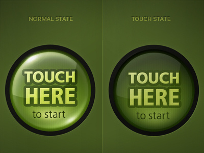 Touch Start Button button green highlight pressed pushed reflections round start state touch ui