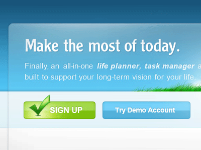 Signup Button (default + hover) blue button grass green header homepage hover saas signup sky transparency website