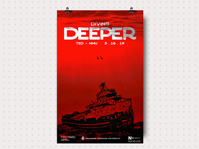 Lil more juice boat branding divers diving diving deeper edmund fitzgerald event illustration marquette michigan northern michigan university poster red ship sunk tedx tedxnmu water