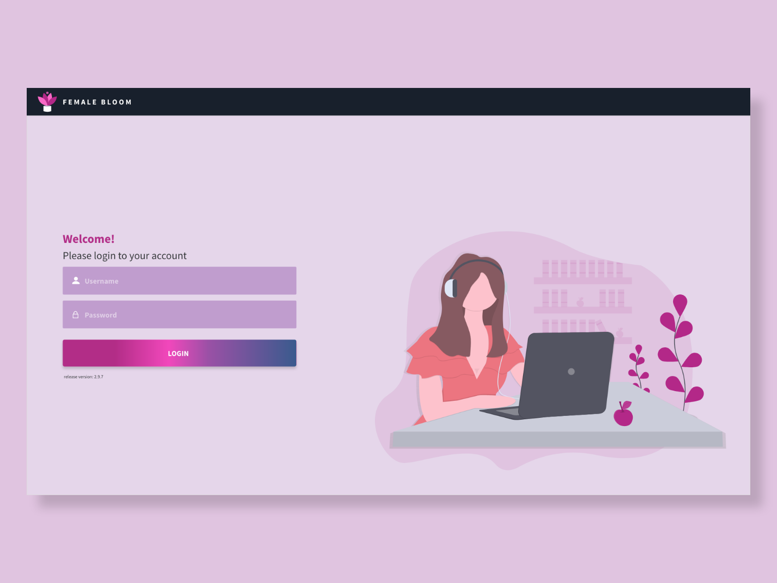 Login page for Desktop Female App by Raluca Dermengiu on Dribbble